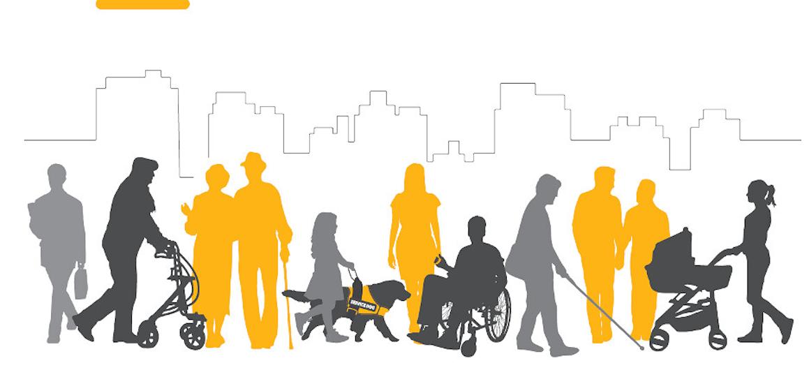 This image shows a cartoon of different people with disabilities, such as a girl with a service dog, a person walking with a strolley and an elderly couple. It was originally found here https://www.flickr.com/photos/bcgovphotos/52109446037, a flickr link provided by 
                            Province of British Columbia  for Coypright reasons